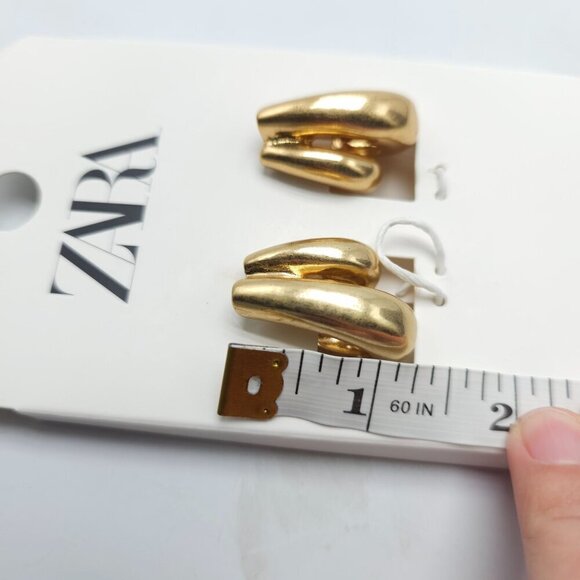 Zara Gold Tone Double Half Hoop Post Earrings Retired READ ME * - Picture 5 of 5
